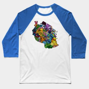 Spirograph Patterned Tanzania Regions Map Baseball T-Shirt